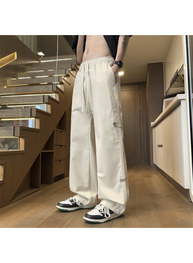 Dingfengbaoluo Men's American Style Pure Cotton Work Pants Spring And Summer Versatile Straight Wide-leg Loose Casual Trousers Zx01 Khaki L - Image 5