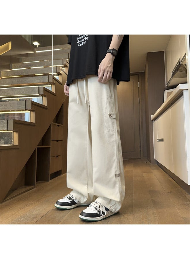 Dingfengbaoluo Men's American Style Pure Cotton Work Pants Spring And Summer Versatile Straight Wide-leg Loose Casual Trousers Zx01 Khaki L - Image 1