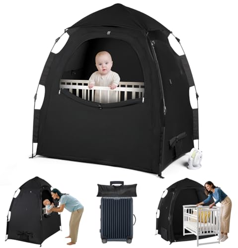 WANRU Pack N Play Blackout Cover Sleep Pod Baby Sleep Tent 1Click Set Up Portable Crib Blackout Canopy Cover Block 95 Light Suitable for Babies and Toddlers - Image 1