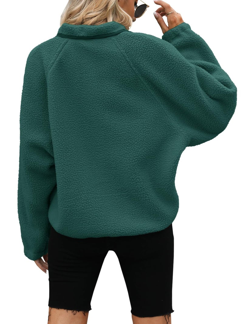 Yanekop Sherpa Jacket Women Fall Winter Faux Fur Coat Fuzzy Fleece Jacket Button Up Cozy Sweaters Warm Winter Clothes(A Dark Green,S) - Image 4