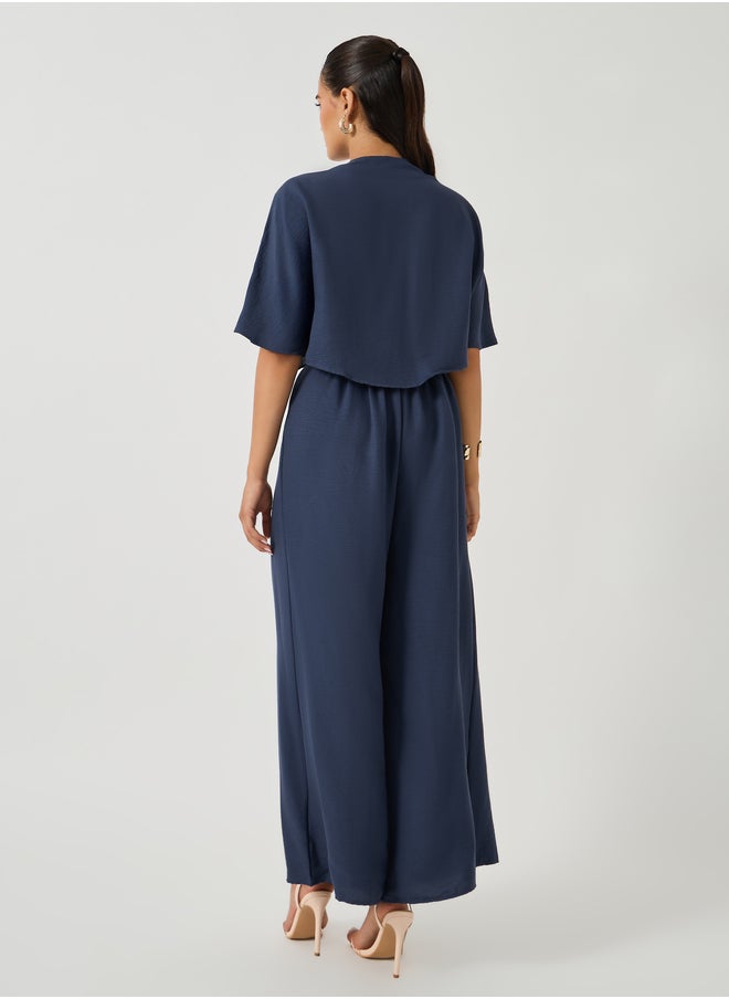 Styli Solid Batwing Sleeves Wrap Look Wide Leg Jumpsuit  - Image 4