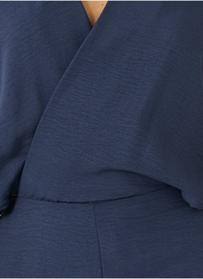 Styli Solid Batwing Sleeves Wrap Look Wide Leg Jumpsuit  - Image 3