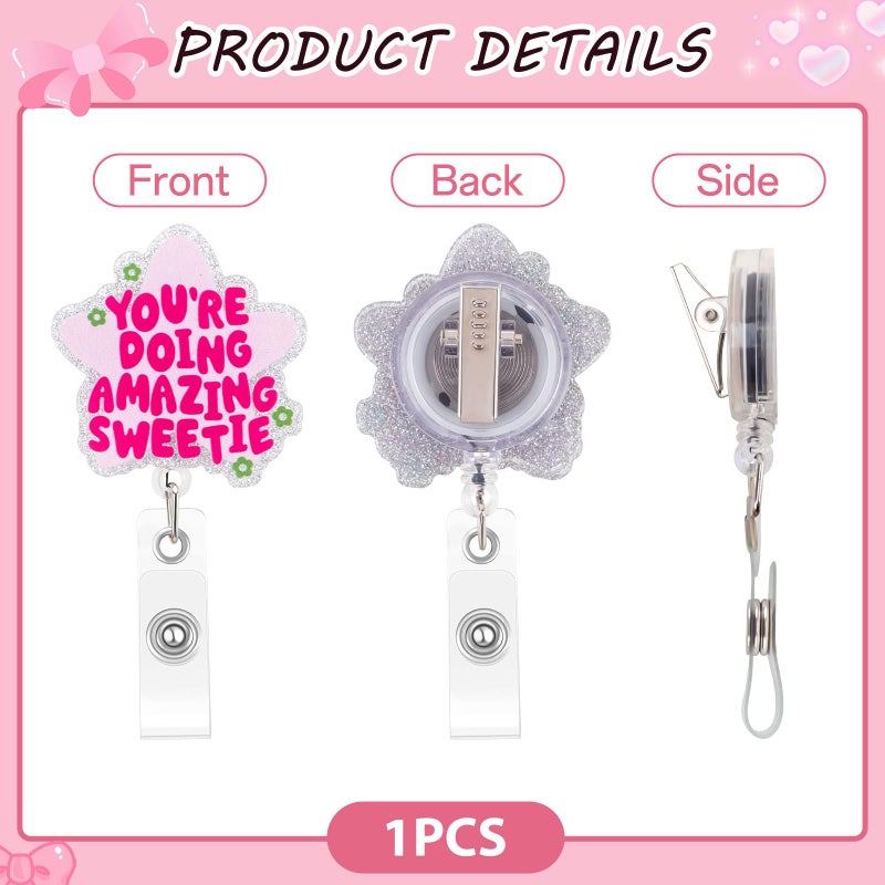 Kimoli Cute and Funny Nurse Badge Reel, Retractable Nursing Social Worker Badge Reel Accessories, Pink Id Card Holder for Women Girl, You're Doing Amazing Sweetie, Nurse Gifts - Image 4