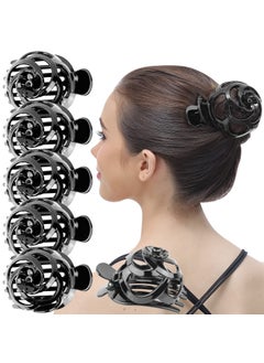 RC ROCHE ORNAMENT 6 Pcs Womens Stylish Rose Dome Comb Clamp Shell Plastic No Slip Strong Secure Grip Side Slide Bun Maker Beauty Accessory Hair Clip Large Black