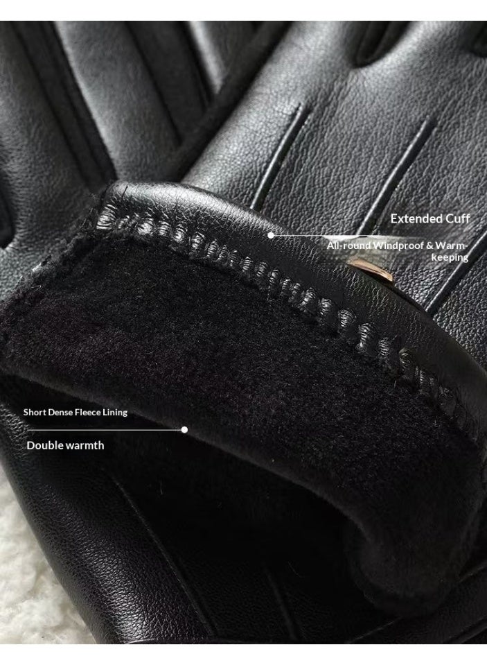 قفازات نسائية شتوية جلد PU لون أسود مقاومة للماء مع لمس للشاشة، مبطنة ودافئة ومضادة للرياح مناسبة للقيادة والاستخدام الخارجي - Image 2