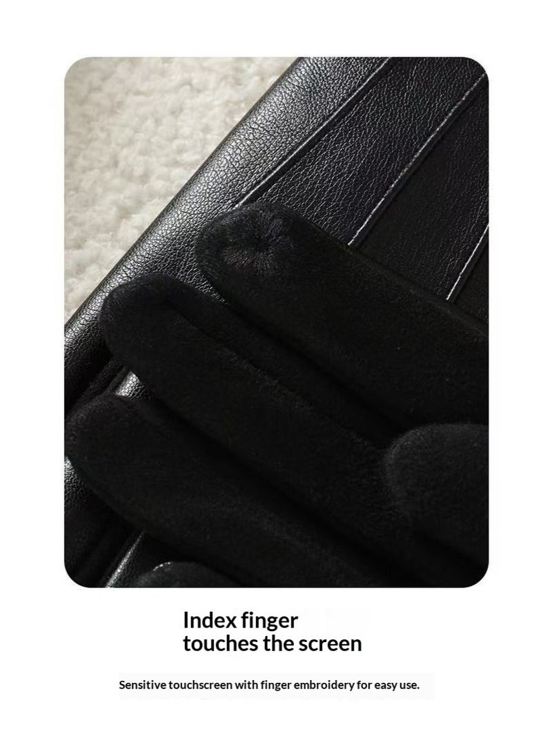 قفازات نسائية شتوية جلد PU لون أسود مقاومة للماء مع لمس للشاشة، مبطنة ودافئة ومضادة للرياح مناسبة للقيادة والاستخدام الخارجي - Image 5