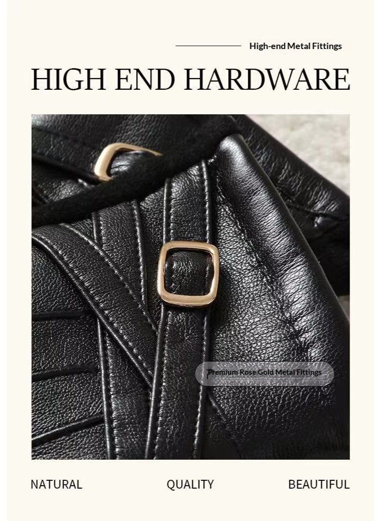 قفازات نسائية شتوية جلد PU لون أسود مقاومة للماء مع لمس للشاشة، مبطنة ودافئة ومضادة للرياح مناسبة للقيادة والاستخدام الخارجي - Image 4