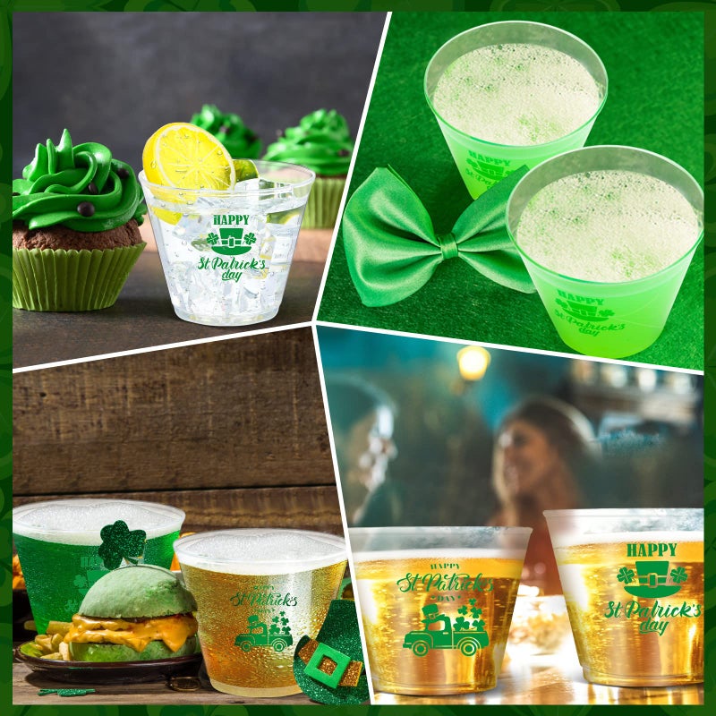 Eaasty 80 Pcs St. Patrick's Day Disposable Plastic Cups Clear Saint Patrick's Day Pet Irish Shamrock Clear Plastic Cups Lucky St Patty's Day Party Supply for Beer Beverage  2 Styles(9 Oz) - Image 3