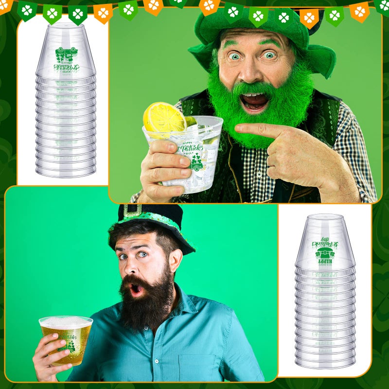 Eaasty 80 Pcs St. Patrick's Day Disposable Plastic Cups Clear Saint Patrick's Day Pet Irish Shamrock Clear Plastic Cups Lucky St Patty's Day Party Supply for Beer Beverage  2 Styles(9 Oz) - Image 4