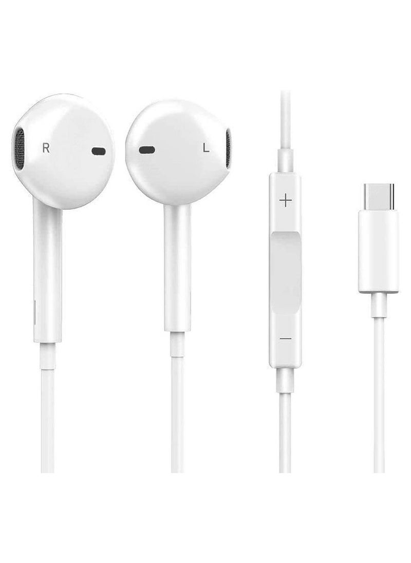 OMAKSS USB-C Earphone White For 15 Pro Max, 16 Pro Max Samsung, Huawei, Oneplus, Xiaomi  - Image 1