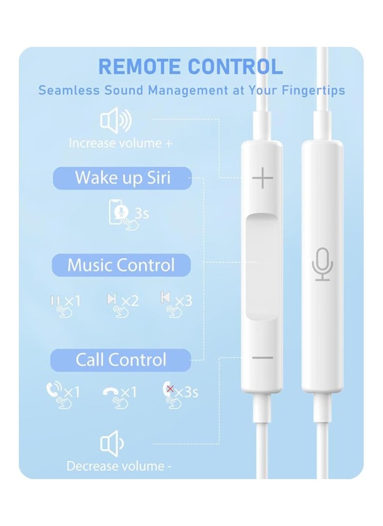 OMAKSS USB-C Earphone White For 15 Pro Max, 16 Pro Max Samsung, Huawei, Oneplus, Xiaomi  - Image 2