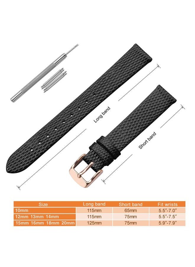ANNEFIT Women's Leather Watch Band 13mm with Rose Gold Buckle, Lizard Grain Slim Thin Replacement Strap (Black) - Image 5