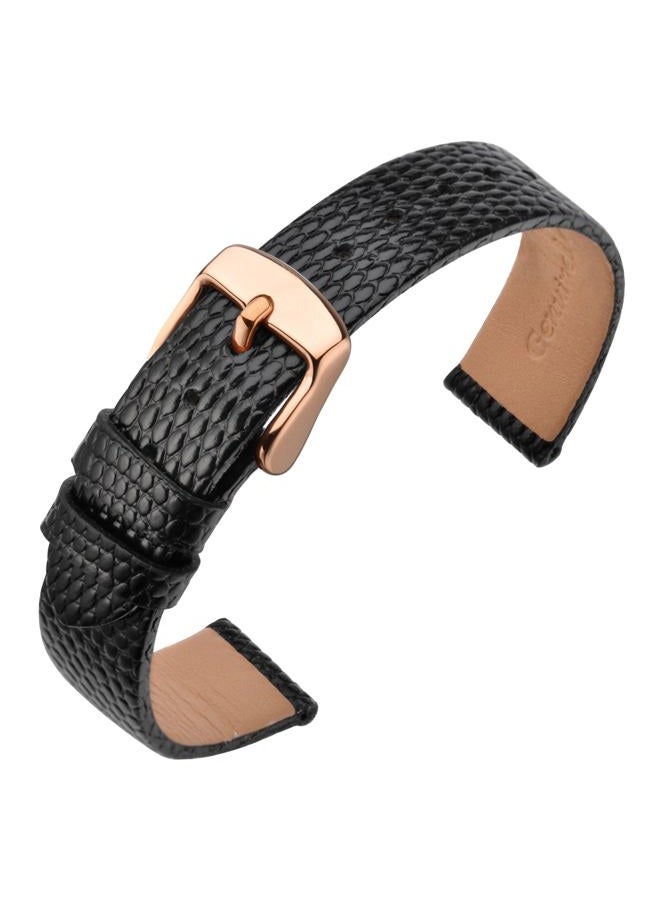 ANNEFIT Women's Leather Watch Band 13mm with Rose Gold Buckle, Lizard Grain Slim Thin Replacement Strap (Black) - Image 1