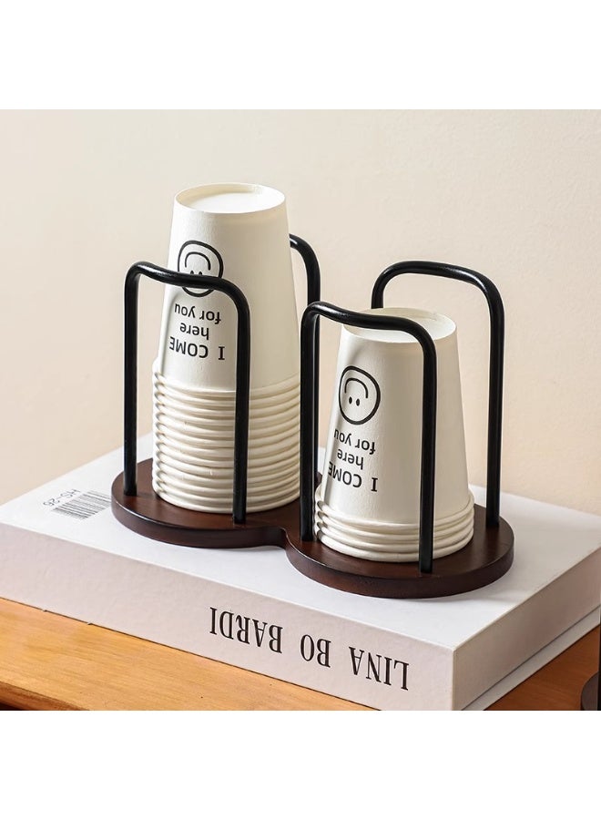 Disposable Paper Cup Holder With Two Cup Slots  Wooden Base Paper Cup Holder - Image 1