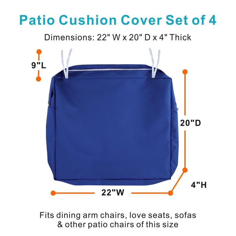 NettyPro Patio Chair Seat Cushion Covers Set 4, Waterproof Outdoor Furniture Cushion Slipcovers with Zipper and Tie, 22 x 20 x 4 Inch, Replacement Cover Only, Navy - Image 5