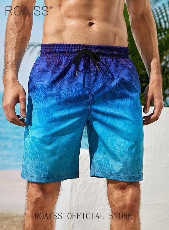 roaiss Ombre Tropical Print Drawstring Swim Trunks for Men Quick Dry Loose Fit Comfy and Breathable Bathing Shorts Mens Casual Elastic Sports Beach Shorts with Pockets and Mesh Lining Hawaiian Shorts - Image 3