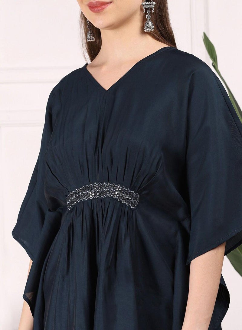ISHIN Women's Navy Silk Embellished Regular Fit Kurta Set - Image 2