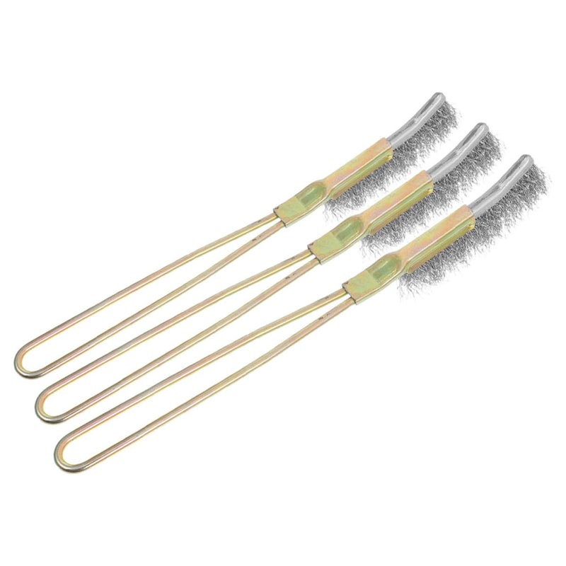 KOMBIUDA 3pcs Small Stainless Steel Wire Brush Set for Heavy Duty Rust Removal, Mini Curved Head Metal Scrub Brushes for Narrow Corners and Industrial Cleaning - Image 1