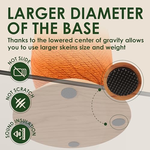BARVA Yarn Holder Set 22 Lb Capacity for Chunky Yarn w/Extra Spindle | Smooth Bearing Spinner & Big Rubber Anti Slip Pads for Stability | European Wood Crochet Accessories & Fiber Crafts Pro Tools - Image 4