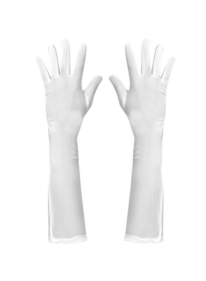 Skeleteen White Satin Opera Gloves Roaring 20 Fancy Flapper Elbow Gloves 1 Pair - Image 1
