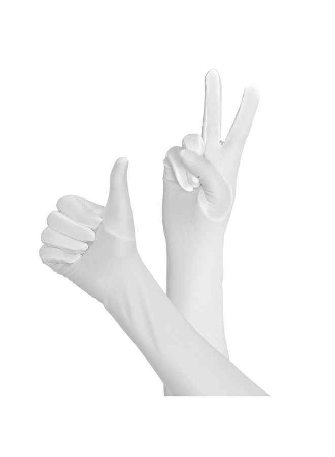 Skeleteen White Satin Opera Gloves Roaring 20 Fancy Flapper Elbow Gloves 1 Pair - Image 5