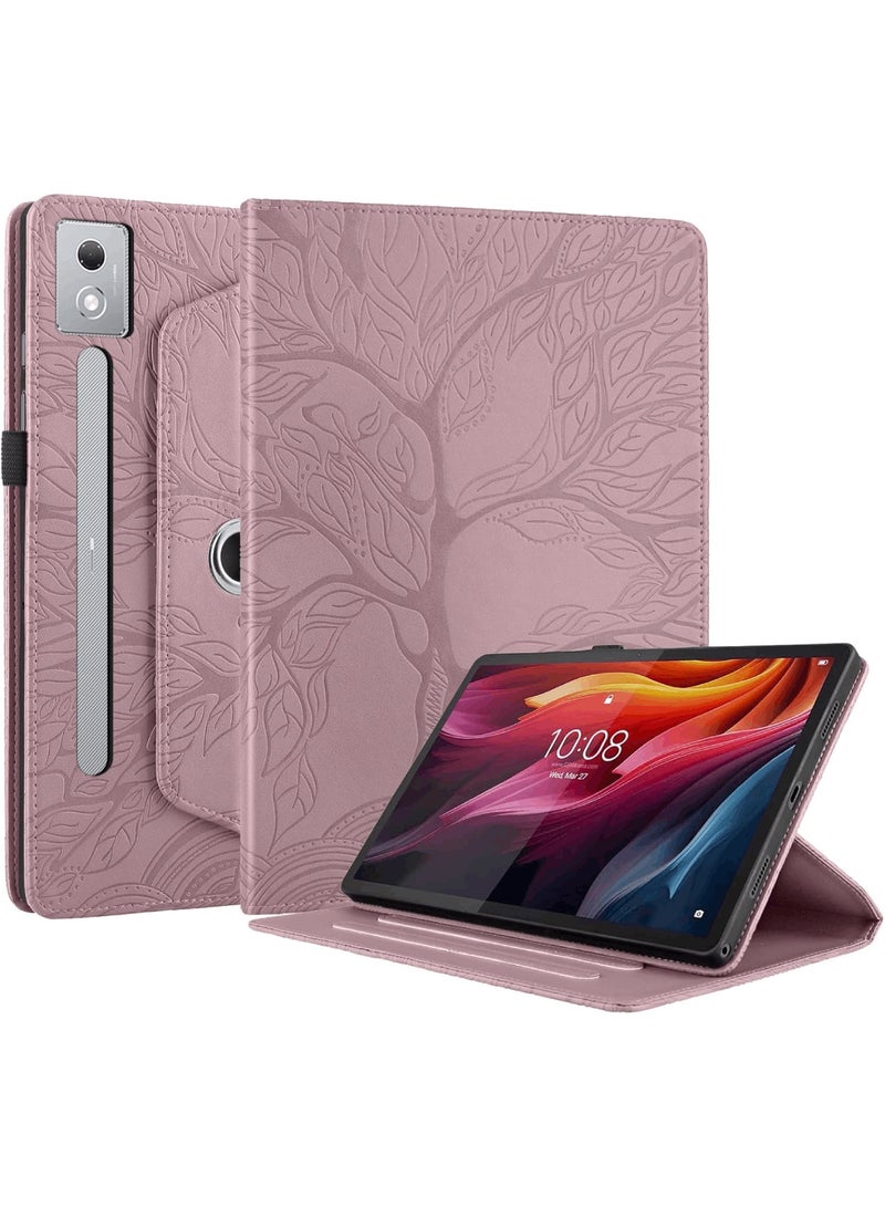 Aookay Case Compatible with Lenovo Idea Tab Pro 12.7 Inch 2025, 360 Degree Rotating Stand PU Leather Foldable Tablet Case Tree of Life Embossed Shell (Pink)  - Image 2