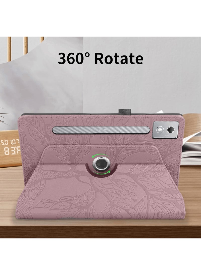 Aookay Case Compatible with Lenovo Idea Tab Pro 12.7 Inch 2025, 360 Degree Rotating Stand PU Leather Foldable Tablet Case Tree of Life Embossed Shell (Pink)  - Image 3