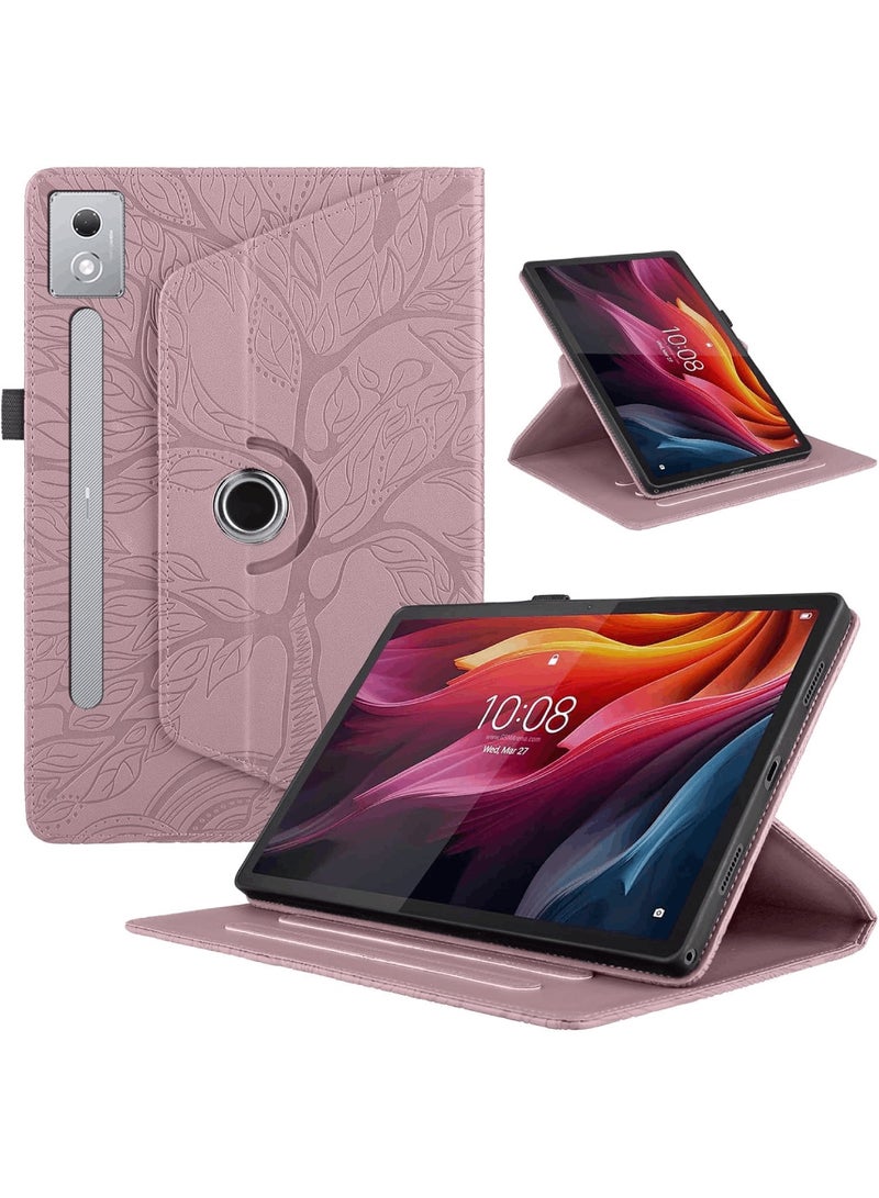Aookay Case Compatible with Lenovo Idea Tab Pro 12.7 Inch 2025, 360 Degree Rotating Stand PU Leather Foldable Tablet Case Tree of Life Embossed Shell (Pink)  - Image 1