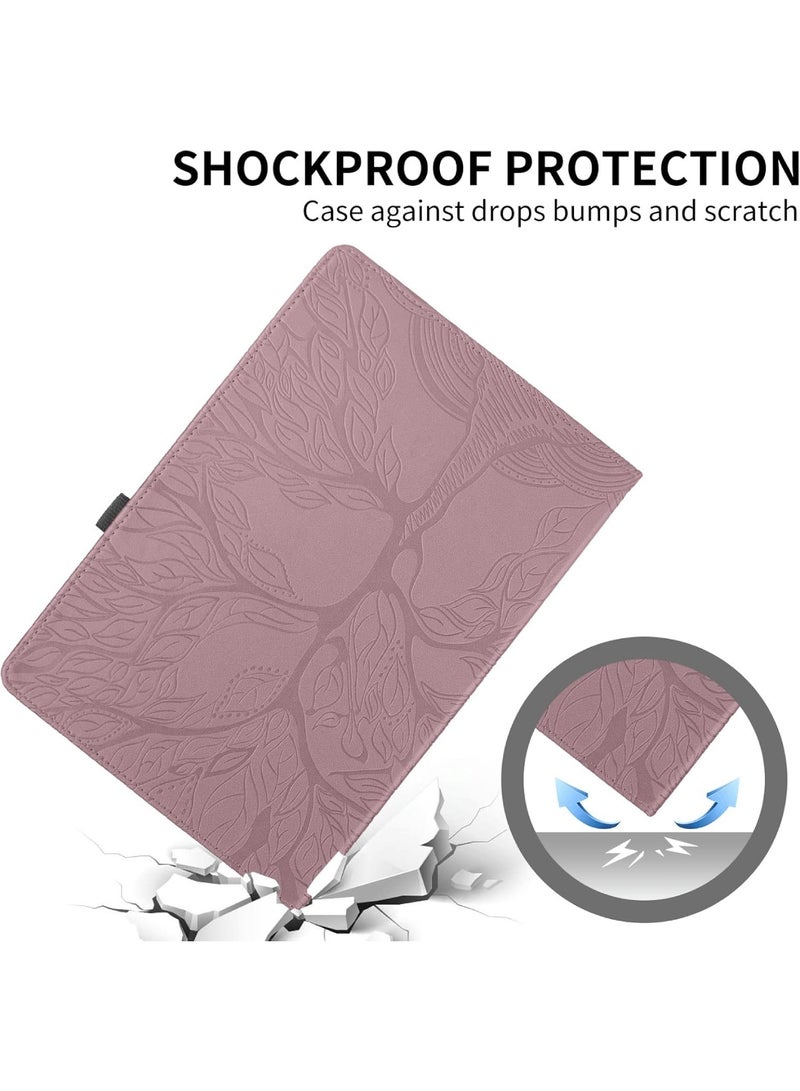Aookay Case Compatible with Lenovo Idea Tab Pro 12.7 Inch 2025, 360 Degree Rotating Stand PU Leather Foldable Tablet Case Tree of Life Embossed Shell (Pink)  - Image 5