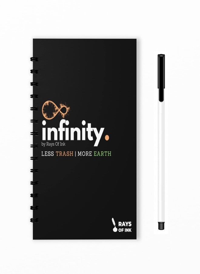 Rays Of Ink Infinity Re-writeable/Reusable Notebook - Eco Friendly Notebook with Fine Tip Marker & 2 Microfiber Cloth and A Pocket at Back | A5 Size (8.3" X 5.8") (1mm Tip Pen, Black) - Image 1