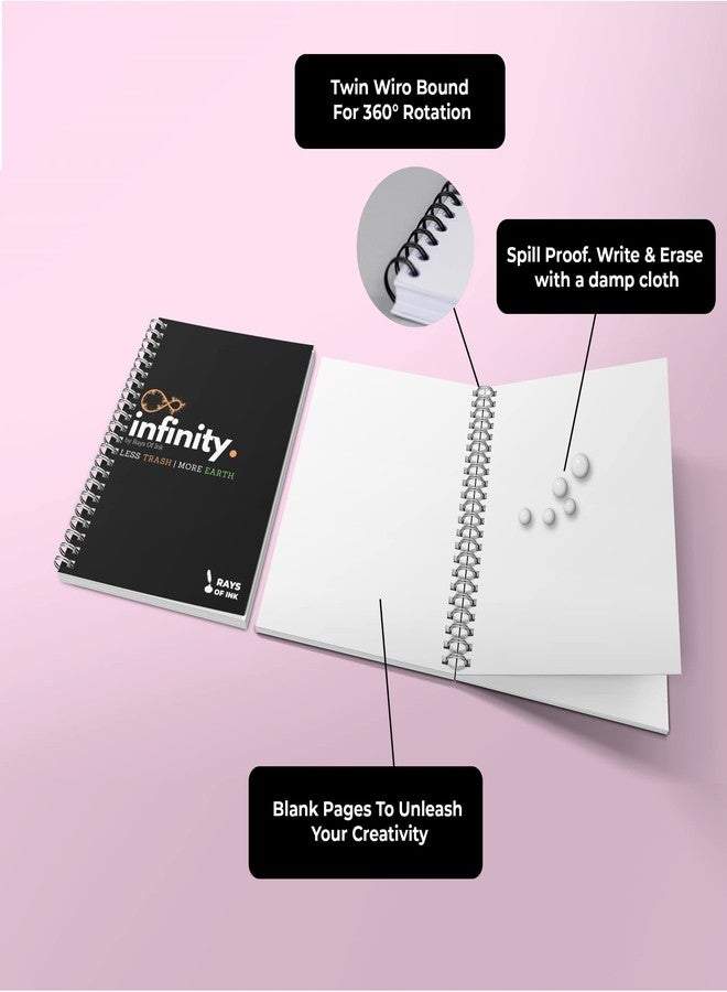 Rays Of Ink Infinity Re-writeable/Reusable Notebook - Eco Friendly Notebook with Fine Tip Marker & 2 Microfiber Cloth and A Pocket at Back | A5 Size (8.3" X 5.8") (1mm Tip Pen, Black) - Image 2