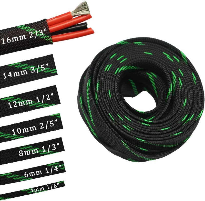CBAZY 30ft PET Expandable Sleeving Wire Cable Sleeve (1/6", Green&Black) - Image 2
