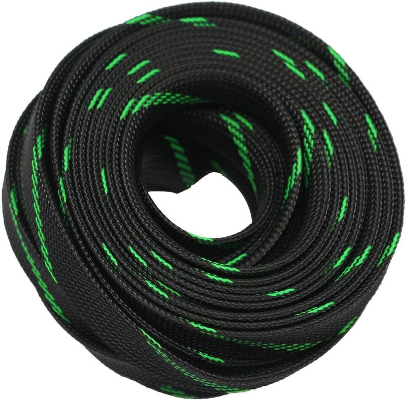 CBAZY 30ft PET Expandable Sleeving Wire Cable Sleeve (1/6", Green&Black) - Image 3