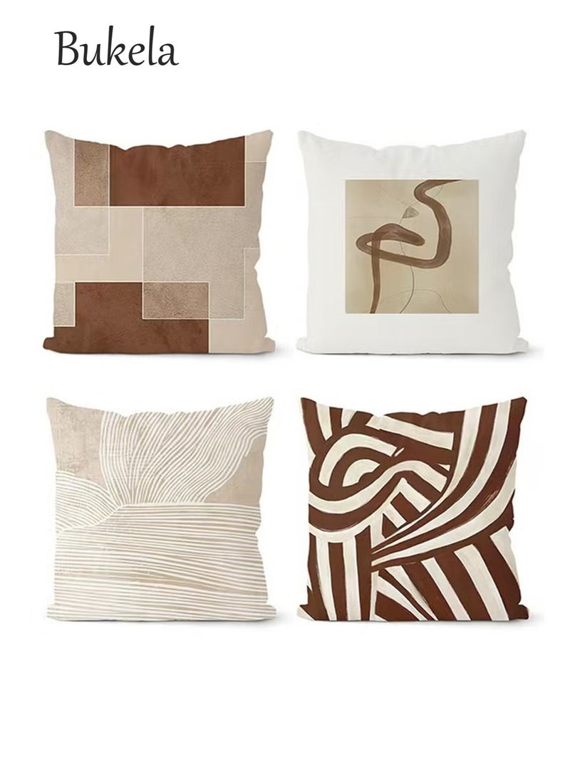 كيلا مجموعة من 4 أغطية وسائد، غطاء وسادة مزخرف تجريدي حديث 45 سم × 45 سم، لغرفة المعيشة والأريكة والسيارة وأريكة السرير وأغطية الوسائد 18 × 18 بوصة (نمط مزدوج الجوانب) - Image 1