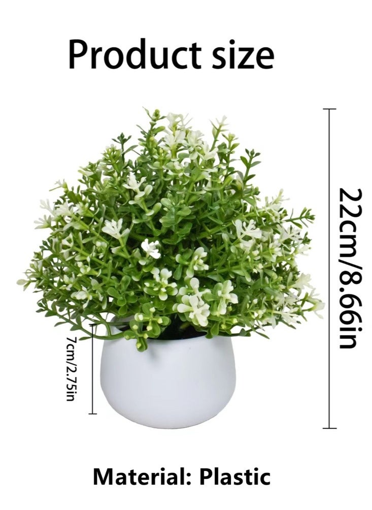 Kutis 1-Piece Simulation Potted Decorative Artificial Bonsai Plant Green Leaf Home Bedroom Living Room Desktop Decoration Green/White 22 cm  - Image 3