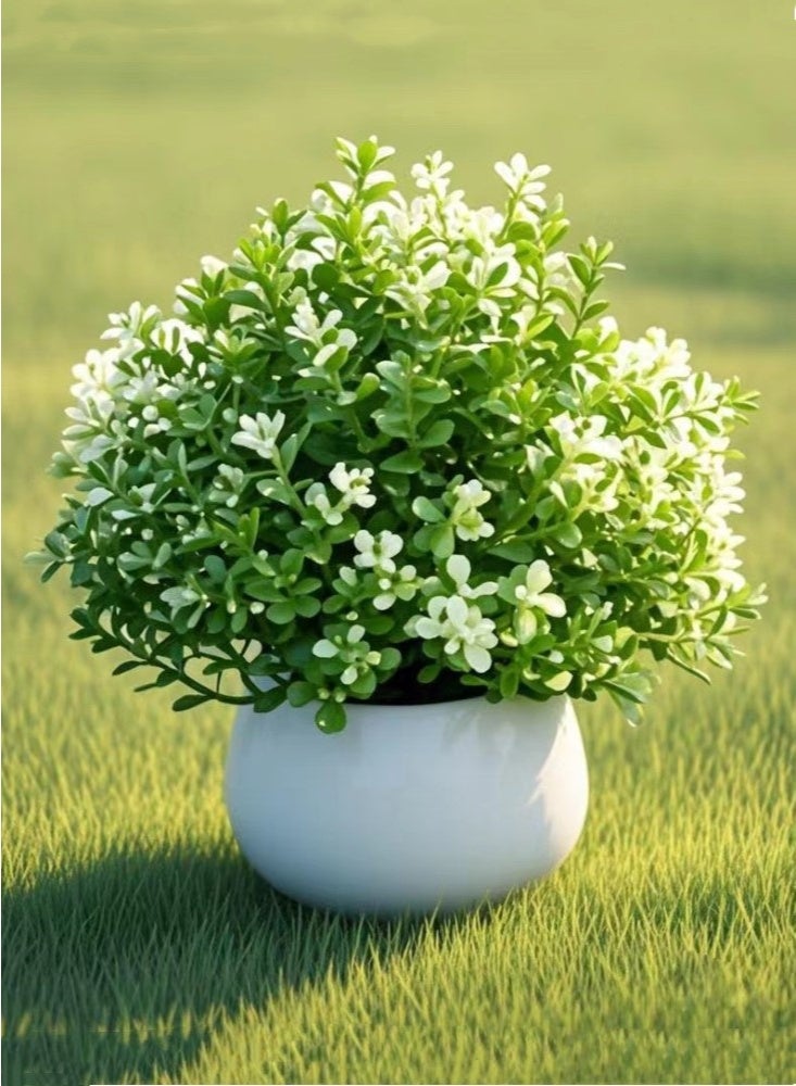 1-Piece Simulation Potted Decorative Artificial Bonsai Plant Green Leaf Home Bedroom Living Room Desktop Decoration Green/White 22 cm
