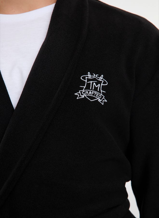 trendyol Black Embroidered Wellsoft Winter Coat Polar Dressing Gown - Image 4