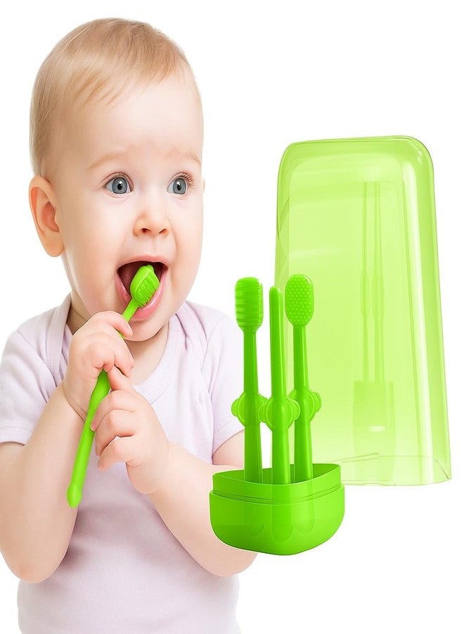 VALUEVIBES Soft Oral Cleaning Brush, 3 In1 Silicone Toothbrush Set, Baby Toothbrush and Baby Tongue Cleaner for Toddler Oral Care,Oral Care Set for Kids With Travel CaseBaby, Bpa Free Soft Silicone brush for 6 Month To 24 Months (GREEN, M) - Image 1