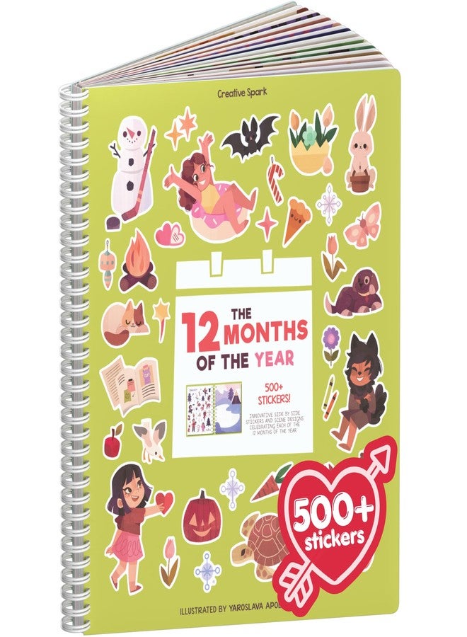 CUPKIN كتاب ملصقات وتلوين CUPKIN لـ 12 شهرًا (أكثر من 500 ملصق تقويم للأطفال و12 صفحة تلوين) - كتاب أنشطة ملصقات جنبًا إلى جنب - كتب ملصقات ممتعة - للأولاد والبنات من عمر 2-4 و4-8 و8-10 سنوات - Image 1