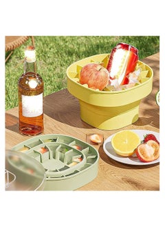 KASTWAVE Folding Silicone Ice Bucket, 2 in 1 Ice Tray Mold Ice Bucket, Portable ice cube molds, Square Water Pail with Lid, Ice Bucket Tub for Camping, Travelling, Picnicing Outdoor, Yellow  - Image 2