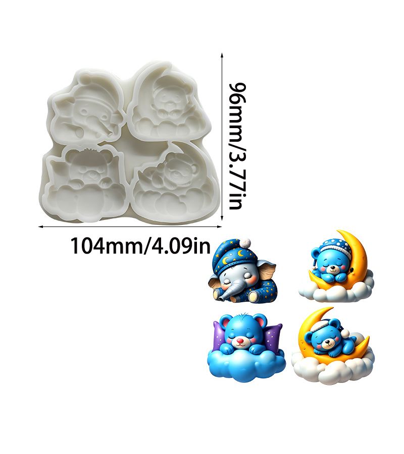 1pc 4 Cavity Cute Good Night Animal Theme Fondant Silicone Mold Bear And Elephant Cake Decoration Chocolate Fudge Baking Tool Clay Resin Mold - Image 3