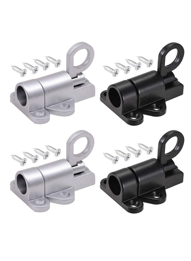 4 Pcs Spring Latch Bolt,Automatic Latch Lock,Spring Lock Automatic Spring Latch,Pull Ring Door Bolt with Screws,Suitable for Windows Wooden Doors,Courtyard Doors,Cabinet Doors(Black and Silver Gray)  - Image 1