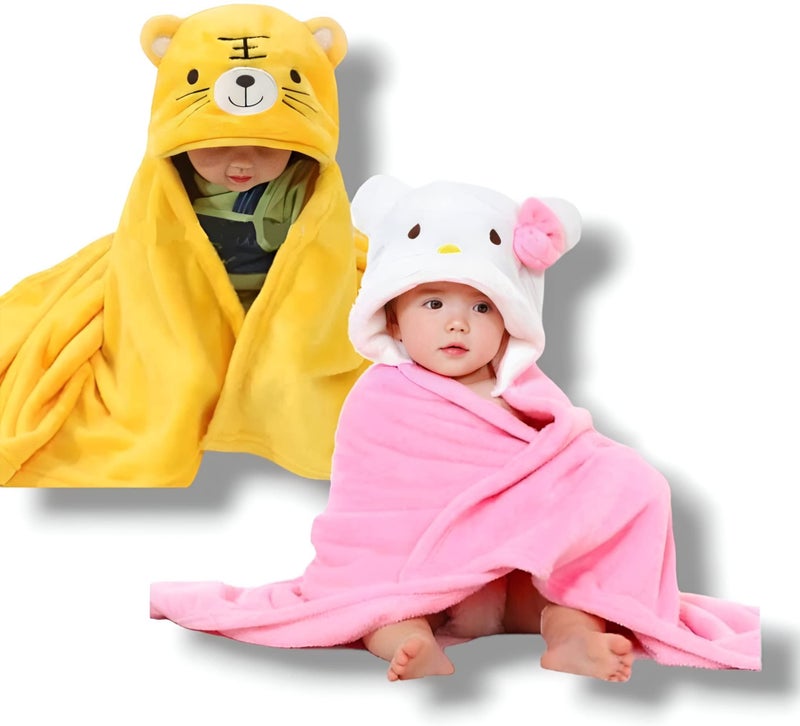 BRANDONN Baby Blankets New Born Combo Pack of Hooded Swaddle Crib Wrapper for Baby Boys and Baby Girls Pack of 2 Pcs, (0-6 Months, L 83 cm x B 80 cm) - Image 1
