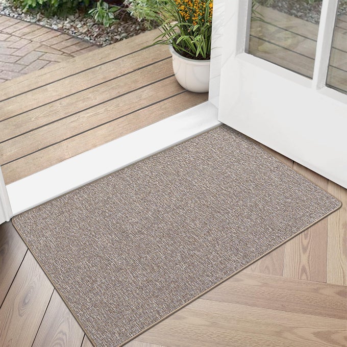 ULTRA THIN DOOR MAT FOR ENTRYWAY LOW PROFILE NON SLIP RUBBER BACKING INDOOR DOORMAT EASY CLEAN WELCOME ENTRANCE MAT FOR INSIDE HOUSE PATIOBEIGE 24X36