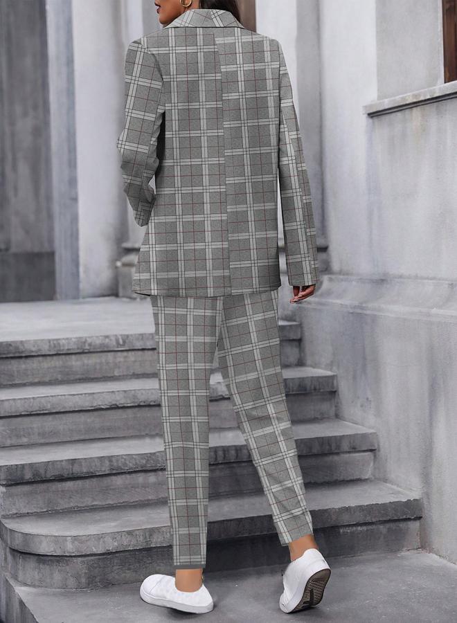 Take Two Chic Grey Plaid Blazer and Trousers Co-Ords - Image 5