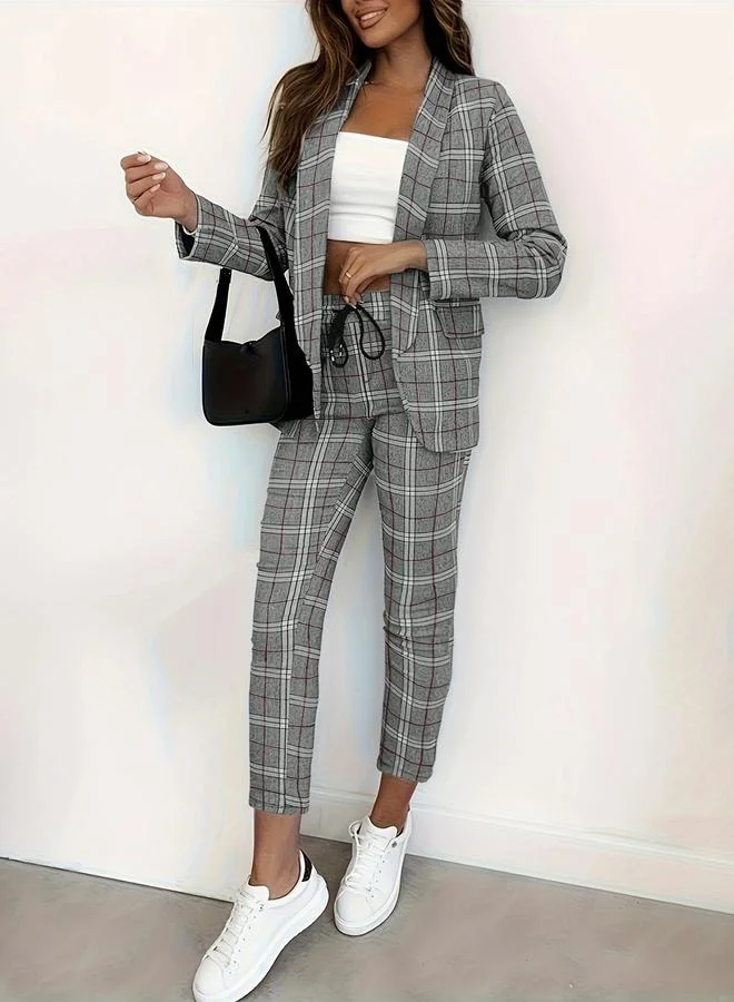 Take Two Take Two Chic Grey Plaid Blazer and Trousers Co-Ords