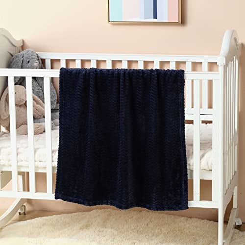 CREVENT 30''X40'' Soft Cozy Warm Baby Blankets for Boys Girls Solid Color - All Season Use - Newborn Essentials (Wave Dark Blue/Navy) - Image 5