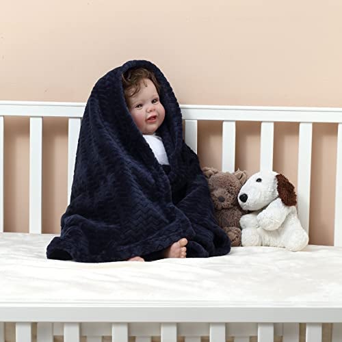 CREVENT 30''X40'' Soft Cozy Warm Baby Blankets for Boys Girls Solid Color - All Season Use - Newborn Essentials (Wave Dark Blue/Navy) - Image 4