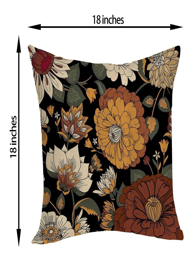 OFIRD Boho Pillow Covers 18x18 Pack of 2,Vintage Black Floral Throw Pillow Cover Spring Summer Bohemian Botanical Flower Pillowcase Outdoor Decorative Linen Cushion Case for Sofa Home Decor - Image 2