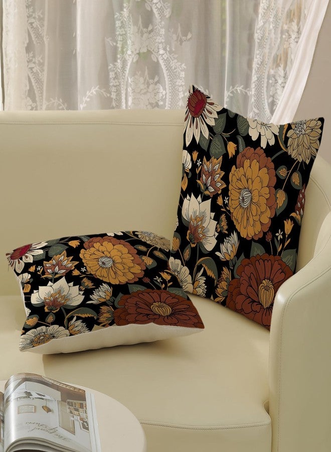 OFIRD Boho Pillow Covers 18x18 Pack of 2,Vintage Black Floral Throw Pillow Cover Spring Summer Bohemian Botanical Flower Pillowcase Outdoor Decorative Linen Cushion Case for Sofa Home Decor - Image 4